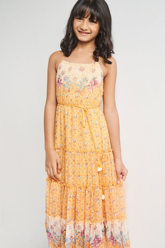 Mustard Floral Flounce Gown, Mustard, image 3